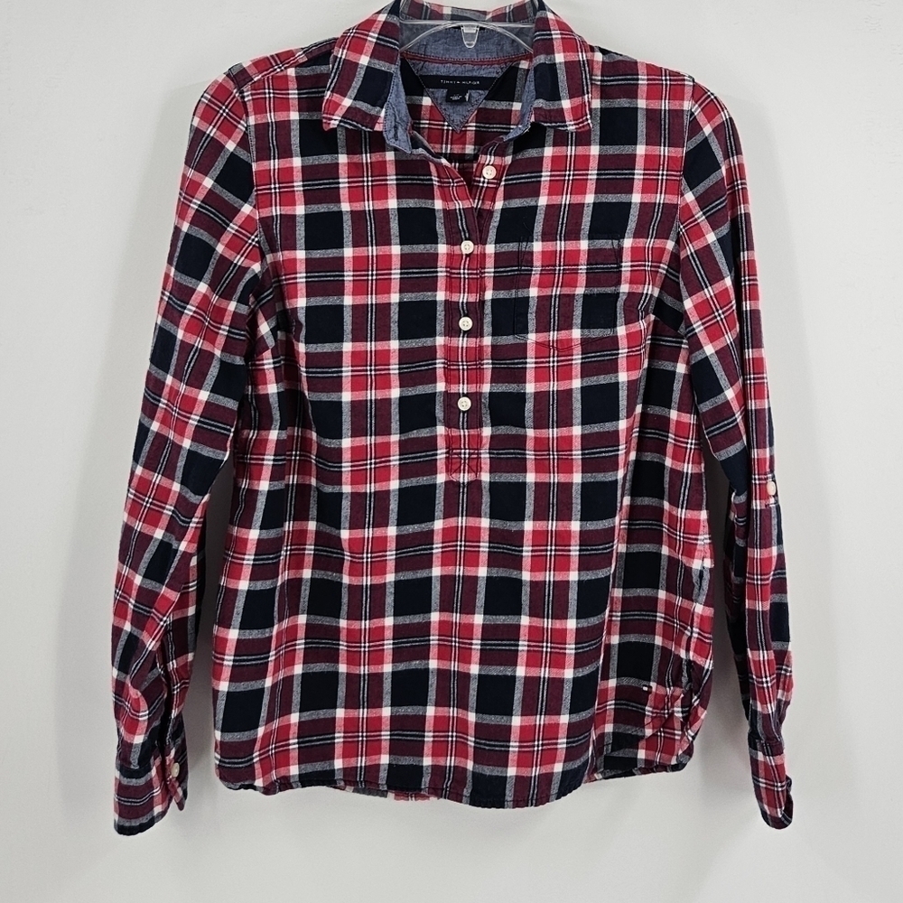 Tommy Hilfiger Patch Pocket Button Plaid Top Size Small